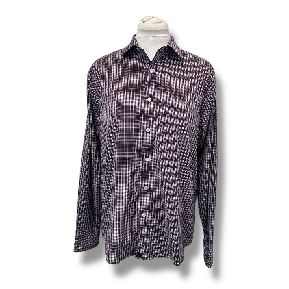 Untuckit Mens Vigneti Long Sleeve Check Plaid Button-Down Shirt  Deep Wine L
